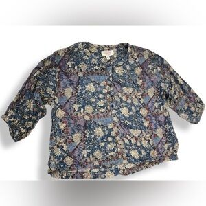 Ecoté Urban Outfitters Women’s Floral Shirt Boho 3/4” Sleeve Blue Paisley Size M